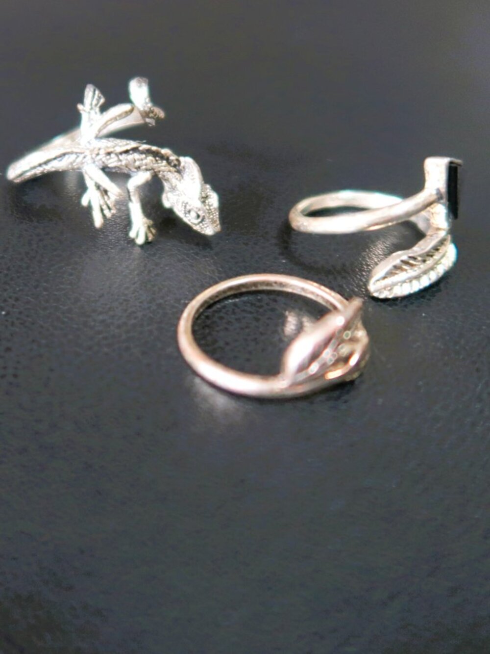 Boho Silver Tone Lizard Arrow Feather Ring Set Vintage Statement Jewelry Lot 3